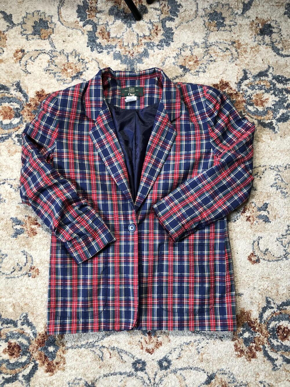 Orvis Blazer Womens 10 Plaid Red Blue Green Preppy Holiday Sport Coat Made USA